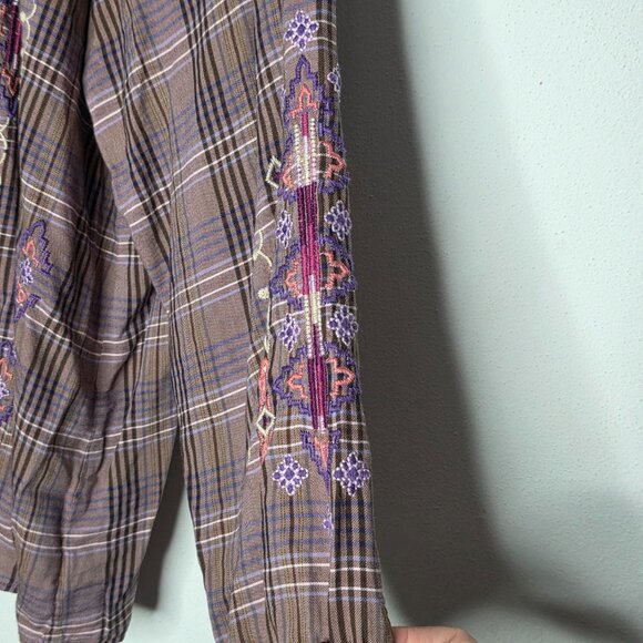 Johnny Was Workshop Plaid Curacao Raglan Poet Shirt Women's Large L - Picture 5 of 8